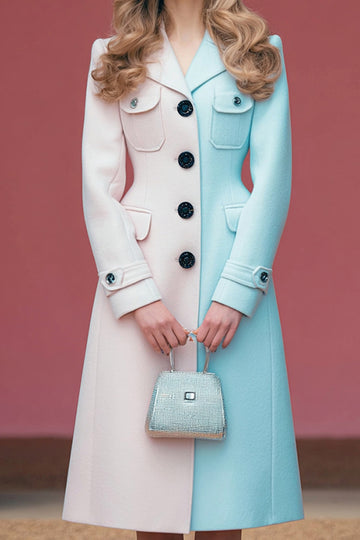Pink Blue Colorblock Slim Fit Midi Work Dress